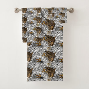 Leopard & Peonies Pattern Bath Towel Set