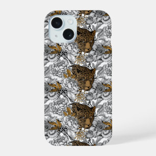 Leopard & Peonies Pattern iPhone 15 Case