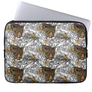 Leopard & Peonies Pattern Laptop Sleeve