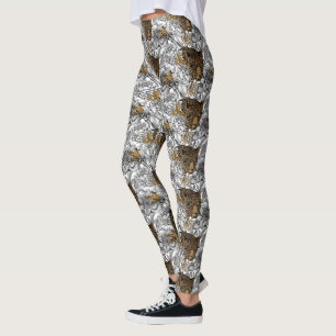 Leopard & Peonies Pattern Leggings