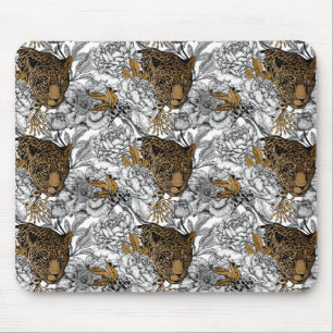 Leopard & Peonies Pattern Mouse Mat
