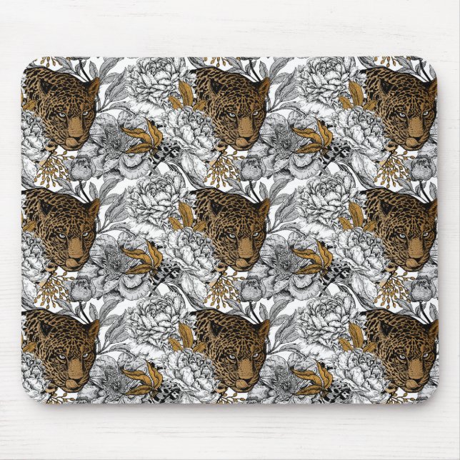 Leopard & Peonies Pattern Mouse Mat (Front)