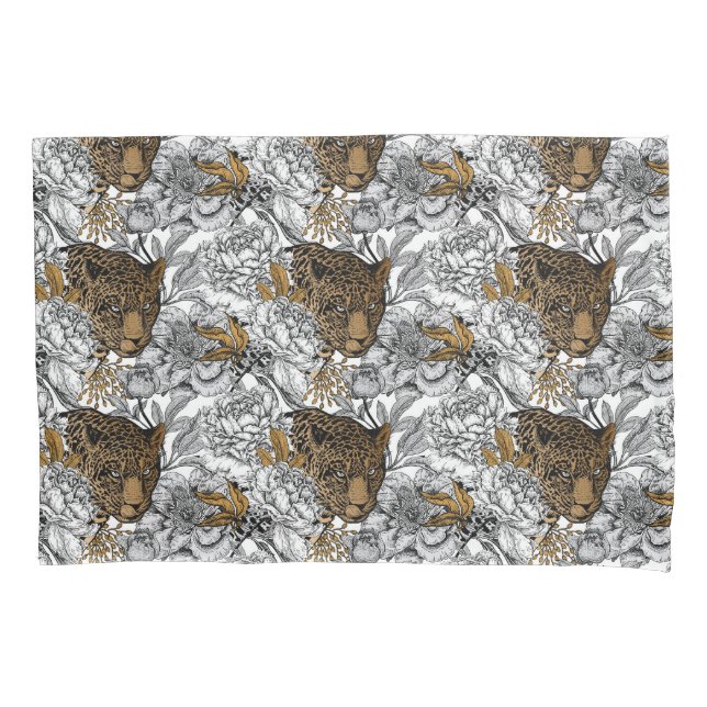 Leopard & Peonies Pattern Pillowcase (Front-Left)