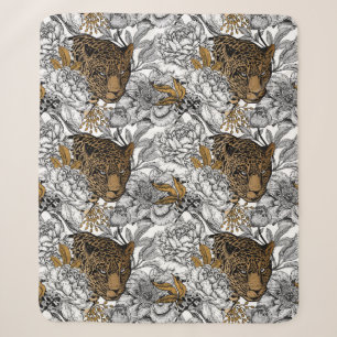 Leopard & Peonies Pattern Sherpa Blanket