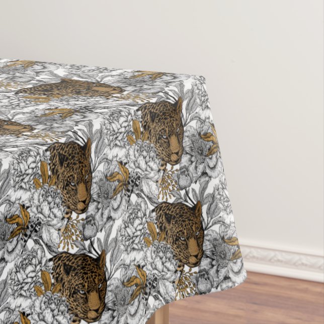 Leopard & Peonies Pattern Tablecloth (In Situ)