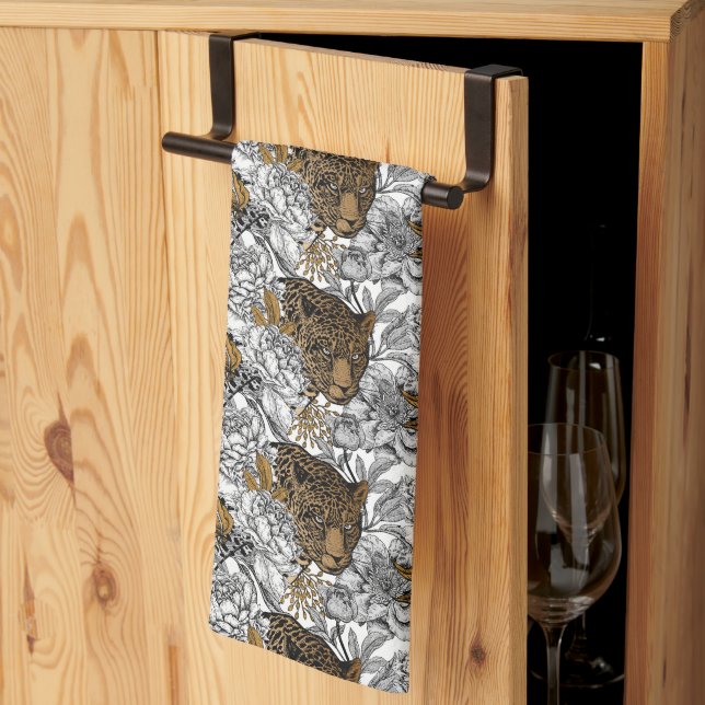 Leopard & Peonies Pattern Tea Towel (Thirds Fold)