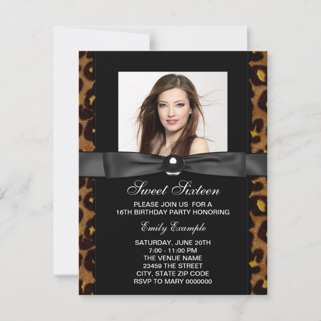 Leopard Photo Sweet 16 Birthday Party Invitation (Front)