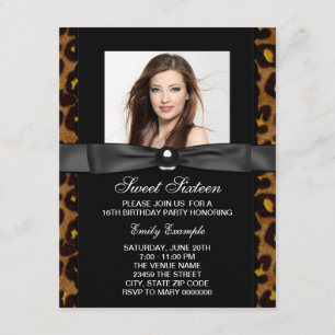 Leopard Photo Sweet 16 Birthday Party Invitation