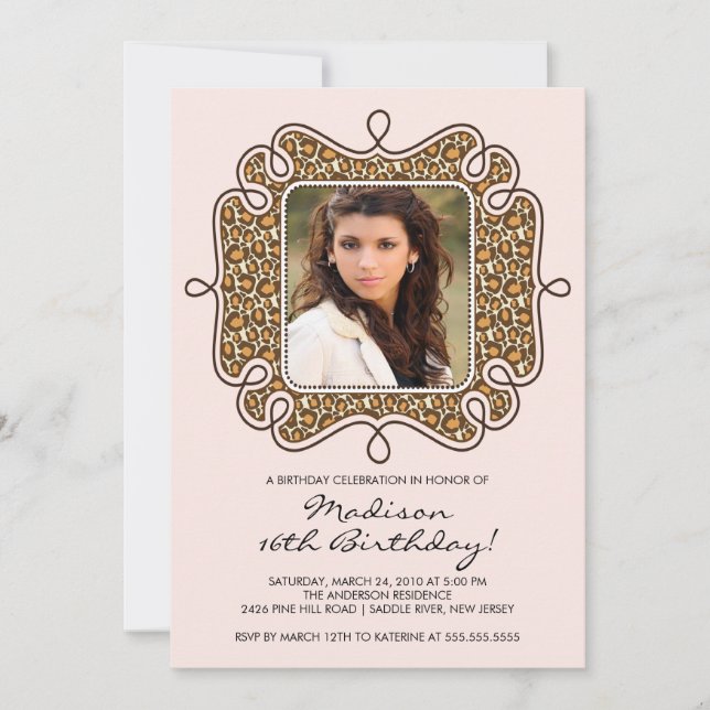 Leopard Photo Sweet Sixteen Birthday Inviation Invitation (Front)