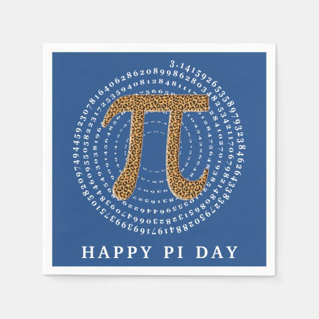 Leopard Pi 3.14 Spiral Number Happy Pi Day Blue Napkin (Front)