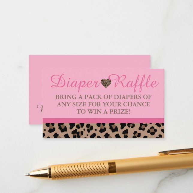 Leopard & Pink Baby Diaper Raffle Insert Cards (Front/Back In Situ)