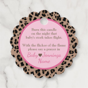 Leopard & Pink Baby Shower Candle Prayer Favour Tags