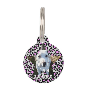 Leopard Pink Black Photo Personalised Pet Tag