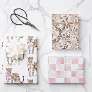 Leopard Pink Bow Birthday Wrapping Paper Sheet