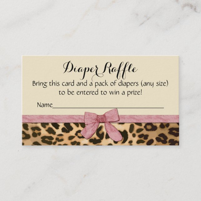 Leopard Pink Bow Girl Baby Shower Diaper Raffle Enclosure Card (Front)