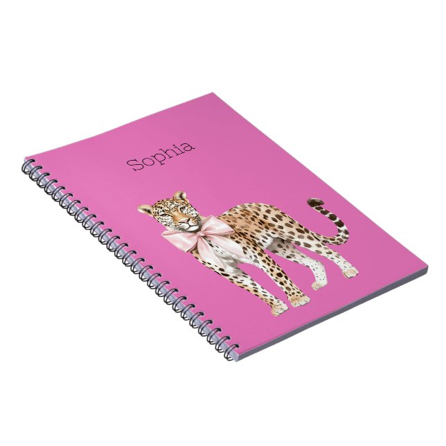 Leopard Pink Bow   Notebook (Right Side)