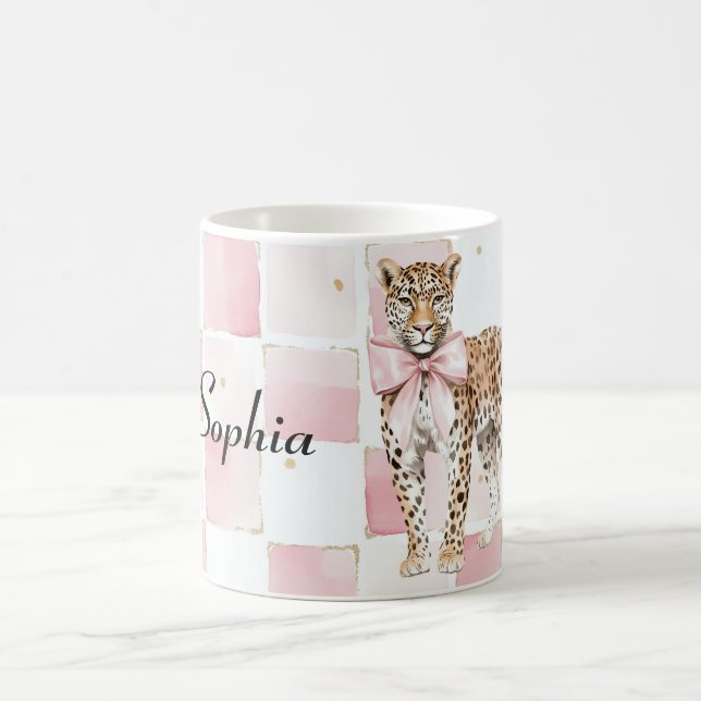 Leopard Pink Bow Squares Coffee Mug (Center)