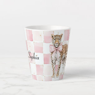 Leopard Pink Bow Squares Latte Mug