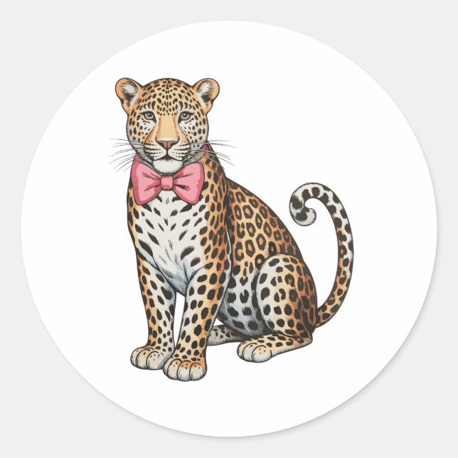 Leopard Pink Coquette Bow Girly Sublimation Art Classic Round Sticker (Front)