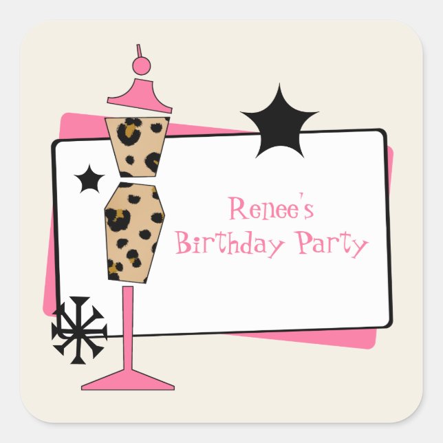 Leopard & Pink Dress Form Birthday Party Stickers (Front)