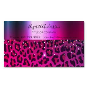 Leopard pink purple sparkle glam metallic 	Magnetic business card