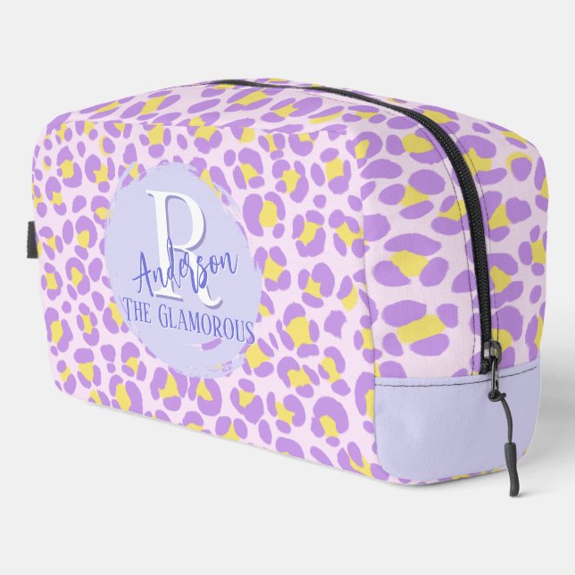 Leopard Pink Purple Yellow Personalised Dopp Kit (Right Corner)
