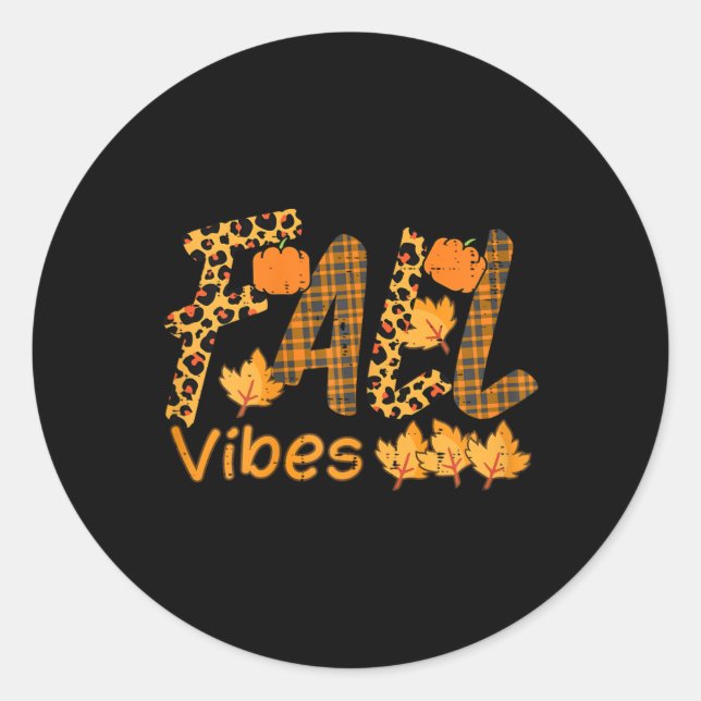 Leopard Plaid Fall Vibe Autumn Thanksgiving Women  Classic Round Sticker (Front)