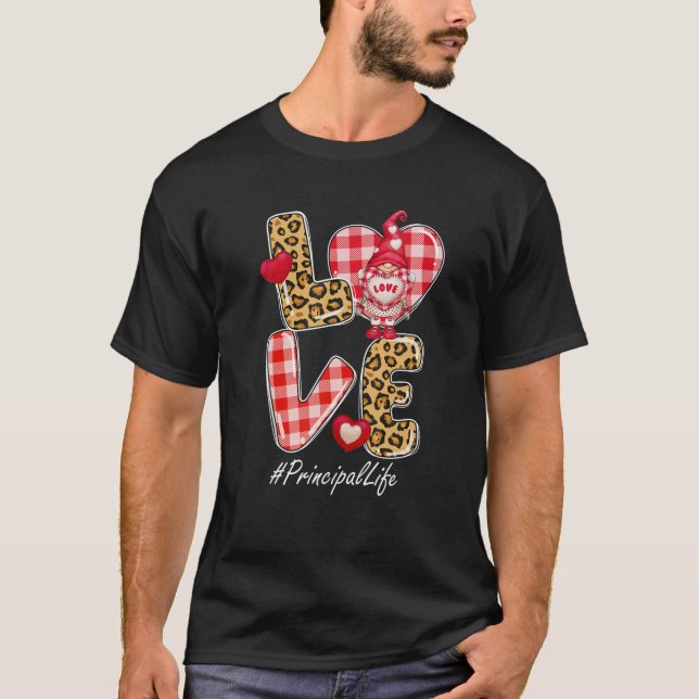 Leopard Plaid Heart LOVE Principal Life Gnome Vale T-Shirt (Front)