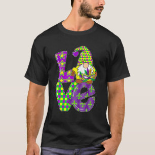 Leopard Plaid Love Nordic Gnome Cute Mardi Gras T-Shirt