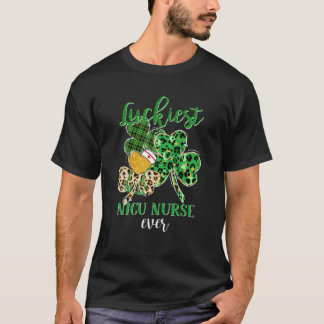 Leopard Plaid Shamrock Luckiest NICU Nurse St Patr T-Shirt