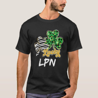 Leopard Plaid Shamrock Lucky LPN Nurse Funny St Pa T-Shirt