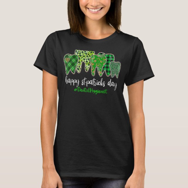 Leopard Plaid Tooth Teeth Dental Hygienist St Patr T-Shirt (Front)