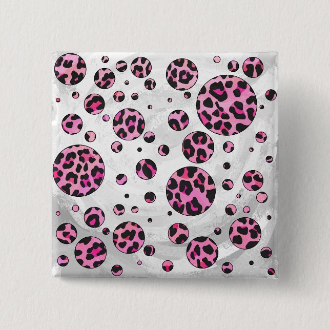 Leopard Polka Dot Black and Hot Pink Print 15 Cm Square Badge (Front)