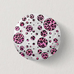 Leopard Polka Dot Black and Hot Pink Print 3 Cm Round Badge