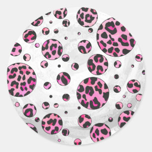 Leopard Polka Dot Black and Hot Pink Print Classic Round Sticker