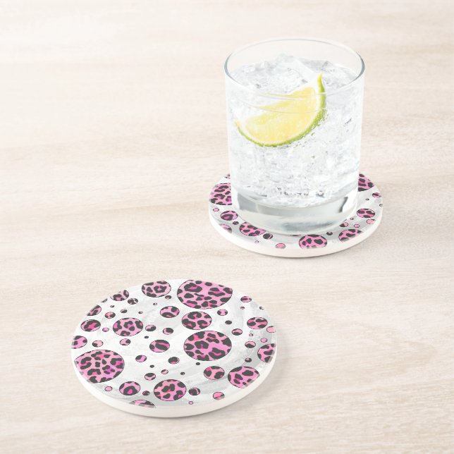 Leopard Polka Dot Black and Hot Pink Print Coaster (Side)