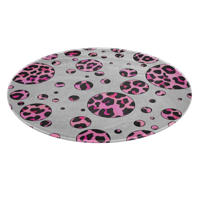 Leopard Polka Dot Black and Hot Pink Print Cutting Board (Corner)