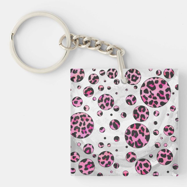 Leopard Polka Dot Black and Hot Pink Print Key Ring (Front)