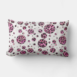 Leopard Polka Dot Black and Hot Pink Print Lumbar Cushion