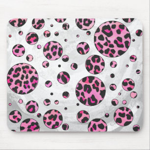 Leopard Polka Dot Black and Hot Pink Print Mouse Mat