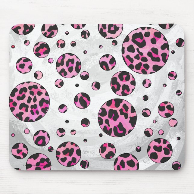 Leopard Polka Dot Black and Hot Pink Print Mouse Mat (Front)