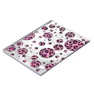 Leopard Polka Dot Black and Hot Pink Print Notebook