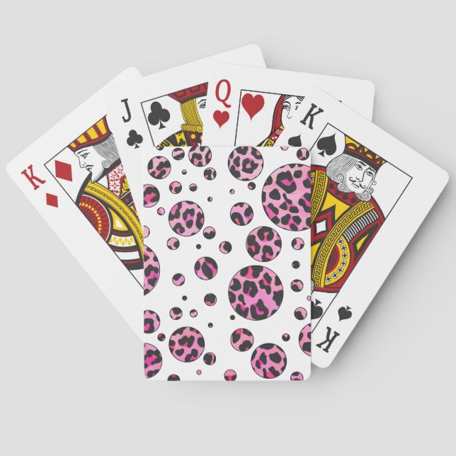 Leopard Polka Dot Black and Hot Pink Print Playing Cards (Back)