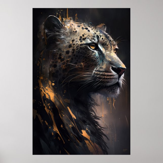 Leopard Portrait Animal Nature Wildlife Dark Paint Poster (Front)