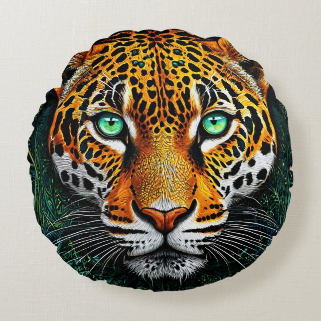 🐆 Leopard Portrait Round Pillow Wild Home Decor  (Front)
