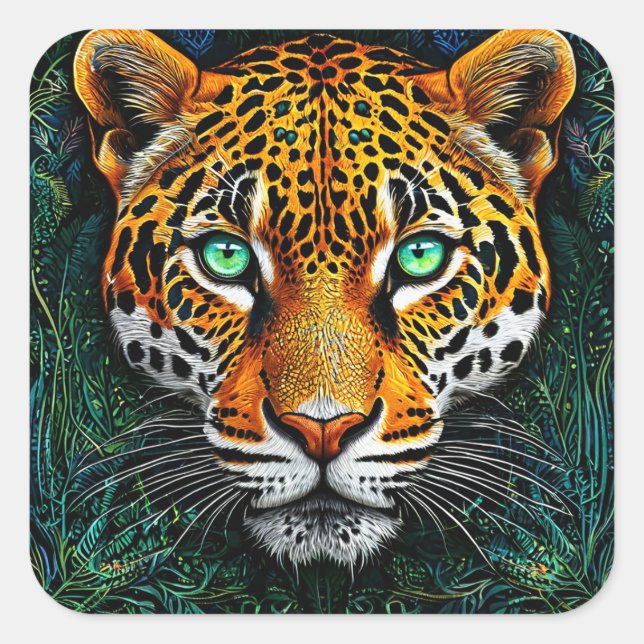 Leopard portrait square sticker (Front)