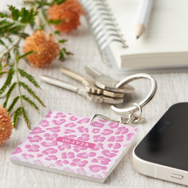 Leopard Preppy Pink Line Key Ring (Front Right)
