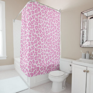 Leopard Preppy Pink Line Shower Curtain
