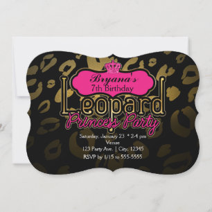 Leopard Princess Party Gold Birthday Invitations
