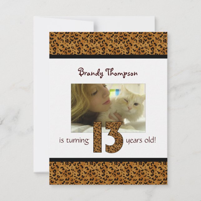 Leopard Print: 13th Birthday Invitation (Front)